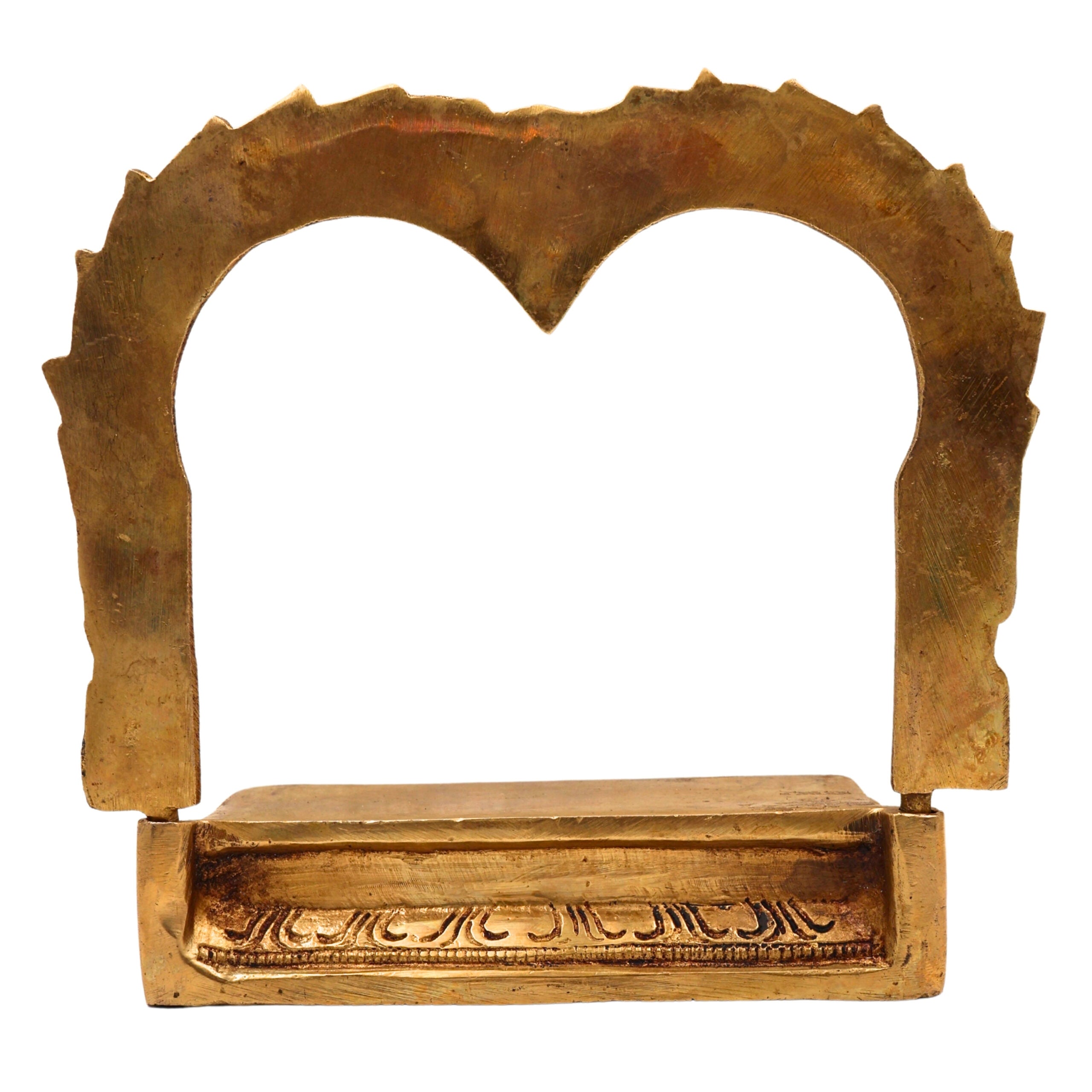 Brass Chowki With Prabhavali, Singhasan Peetha With Arch, Brass Deity Stand for Puja Mandir, Sinhasan, Temple Altar Decor, Gold, 6.5 Inch, 1 Piece