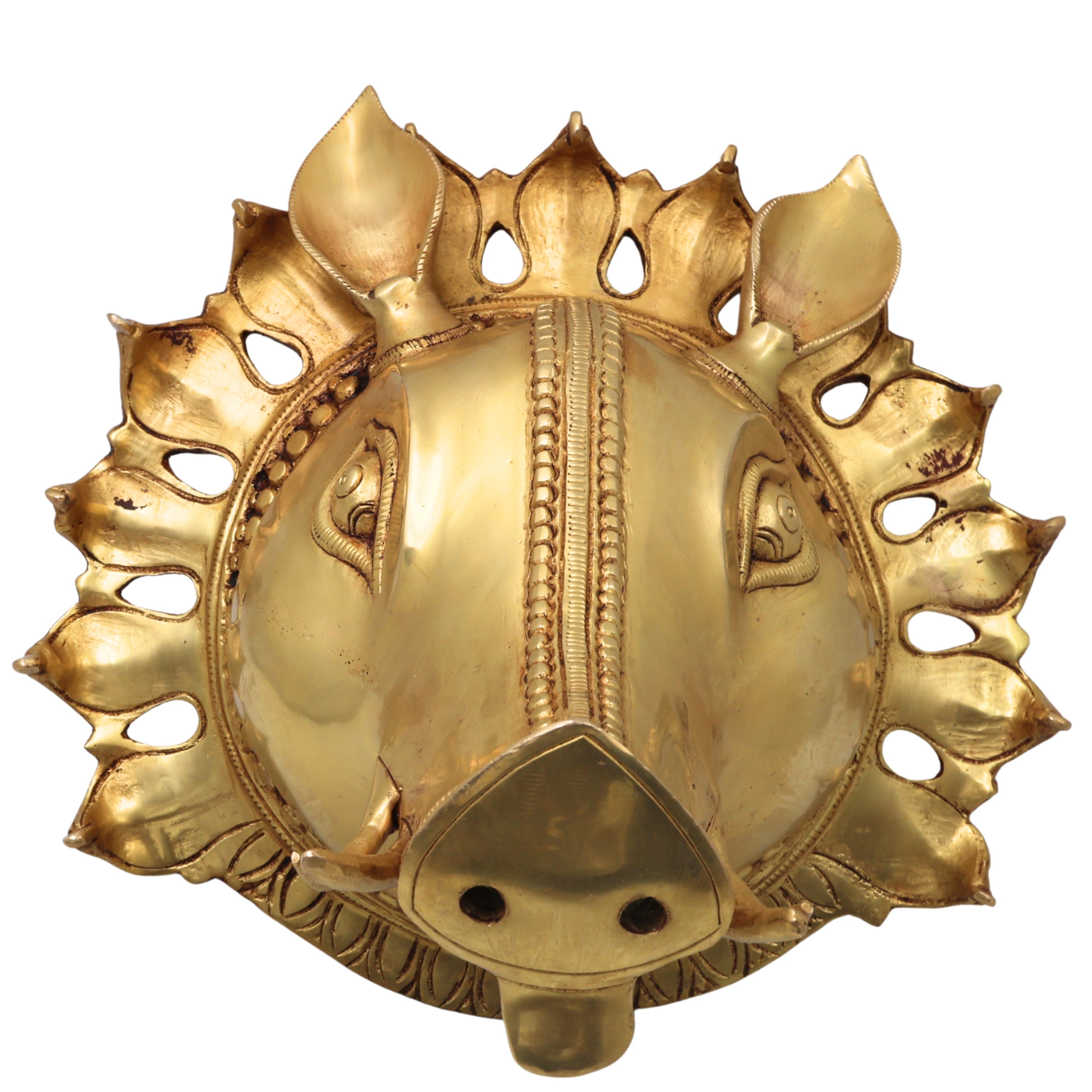 Brass Varaha Head Idol, Varahadev Murti Wall Hanging, Boar Avatar Vishnu Statue, Peetal Varaha Pratima for Home Temple Decor & Gifts, Gold, 9 Inch, 1 Piece