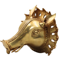 Brass Varaha Head Idol, Varahadev Murti Wall Hanging, Boar Avatar Vishnu Statue, Peetal Varaha Pratima for Home Temple Decor & Gifts, Gold, 9 Inch, 1 Piece