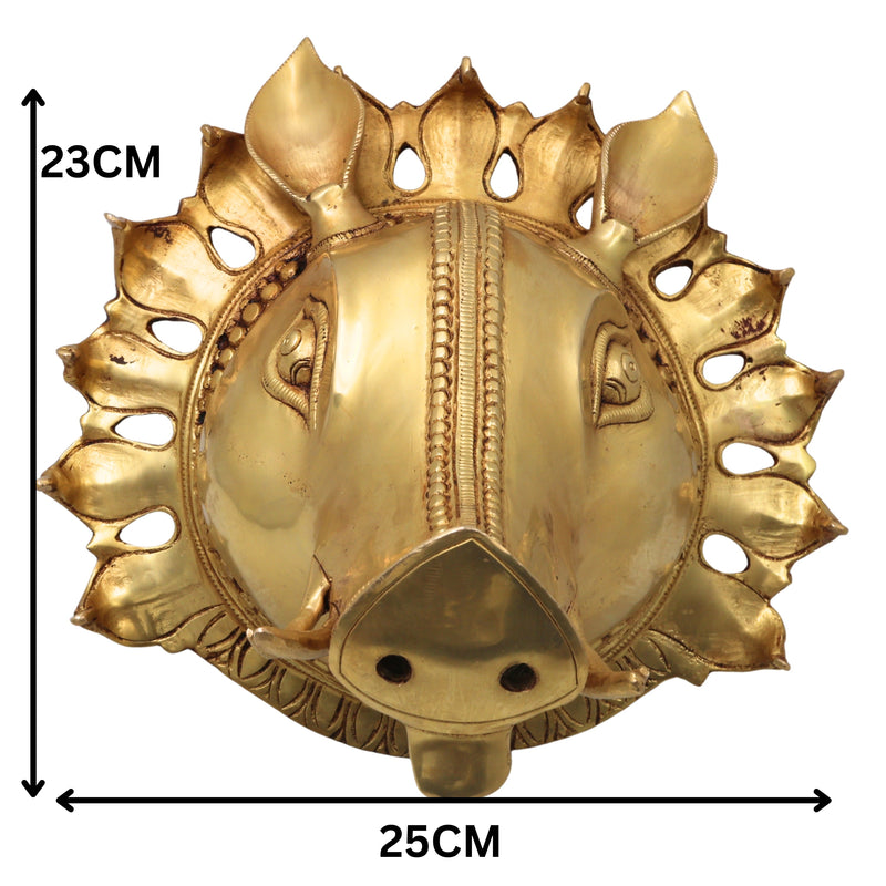Brass Varaha Head Idol, Varahadev Murti Wall Hanging, Boar Avatar Vishnu Statue, Peetal Varaha Pratima for Home Temple Decor & Gifts, Gold, 9 Inch, 1 Piece