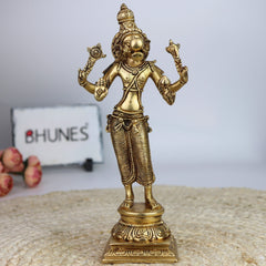 Brass Standing Varaha Swamy Idol Holding Prithvi (Bhu) – Handcrafted Vishnu Statue for Home & Temple Worship, Gold, 9 Inch, 1 Piece