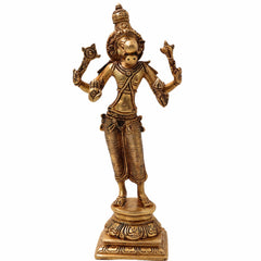 Brass Standing Varaha Swamy Idol Holding Prithvi (Bhu) – Handcrafted Vishnu Statue for Home & Temple Worship, Gold, 9 Inch, 1 Piece