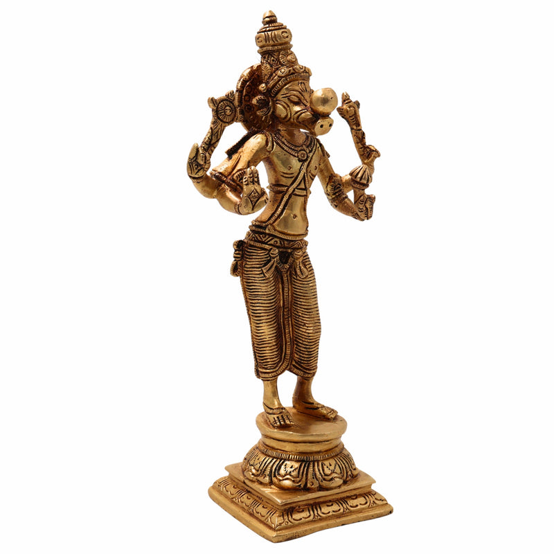 Brass Standing Varaha Swamy Idol Holding Prithvi (Bhu) – Handcrafted Vishnu Statue for Home & Temple Worship, Gold, 9 Inch, 1 Piece