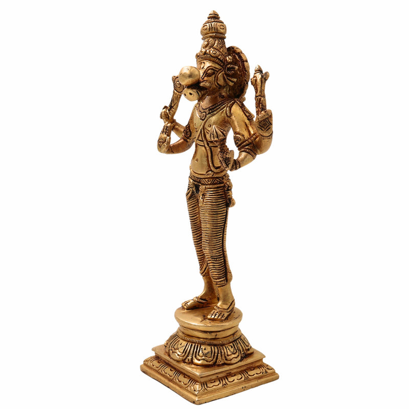 Brass Standing Varaha Swamy Idol Holding Prithvi (Bhu) – Handcrafted Vishnu Statue for Home & Temple Worship, Gold, 9 Inch, 1 Piece
