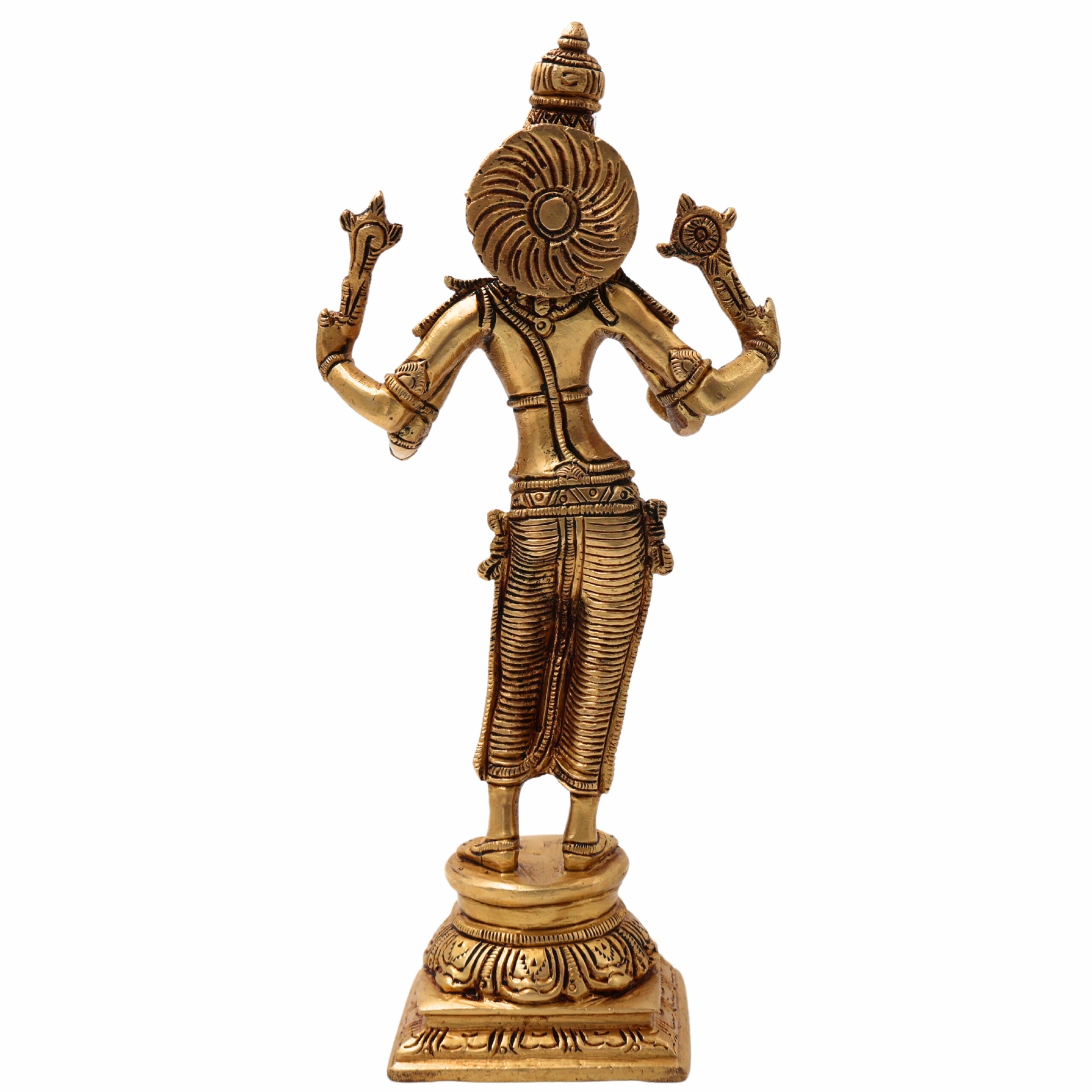 Brass Standing Varaha Swamy Idol Holding Prithvi (Bhu) – Handcrafted Vishnu Statue for Home & Temple Worship, Gold, 9 Inch, 1 Piece