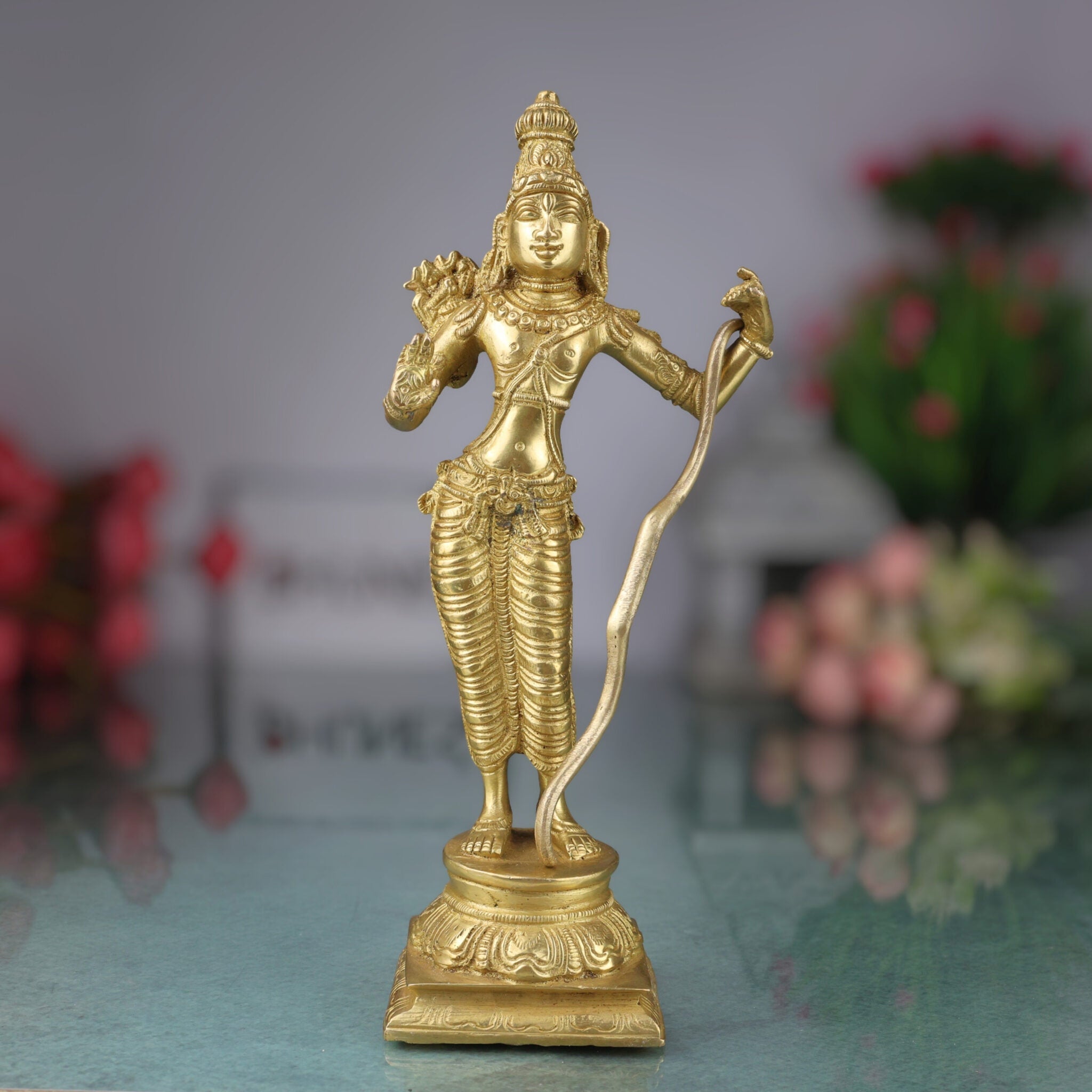 Brass Sri Ram Idol, Shree Rama Murti, Ramachandra Statue, Kodanda Ramar Vigraham, Pital Raghava Moorti for Pooja Room Temple & Home Decor, Gold, 9 Inch, 1 Piece