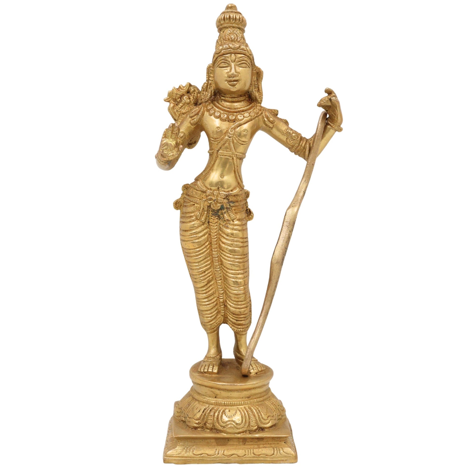 Brass Sri Ram Idol, Shree Rama Murti, Ramachandra Statue, Kodanda Ramar Vigraham, Pital Raghava Moorti for Pooja Room Temple & Home Decor, Gold, 9 Inch, 1 Piece