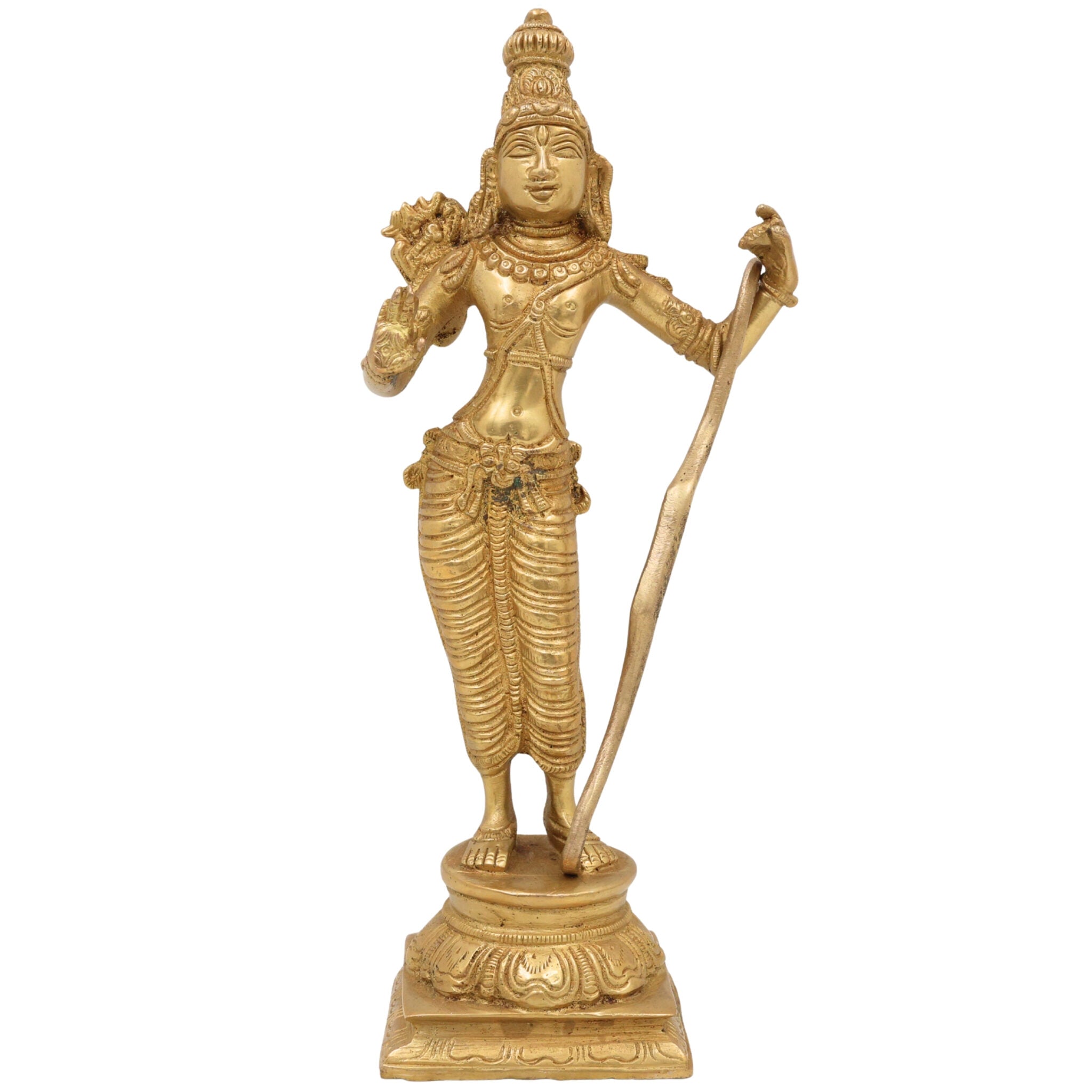 Brass Sri Ram Idol, Shree Rama Murti, Ramachandra Statue, Kodanda Ramar Vigraham, Pital Raghava Moorti for Pooja Room Temple & Home Decor, Gold, 9 Inch, 1 Piece
