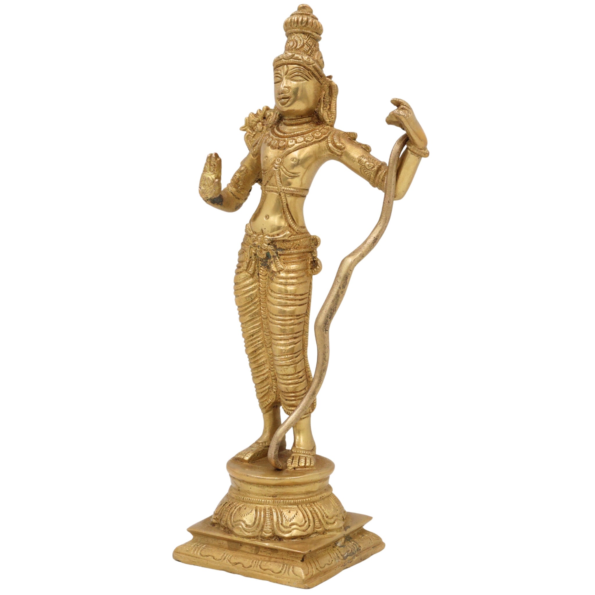 Brass Sri Ram Idol, Shree Rama Murti, Ramachandra Statue, Kodanda Ramar Vigraham, Pital Raghava Moorti for Pooja Room Temple & Home Decor, Gold, 9 Inch, 1 Piece