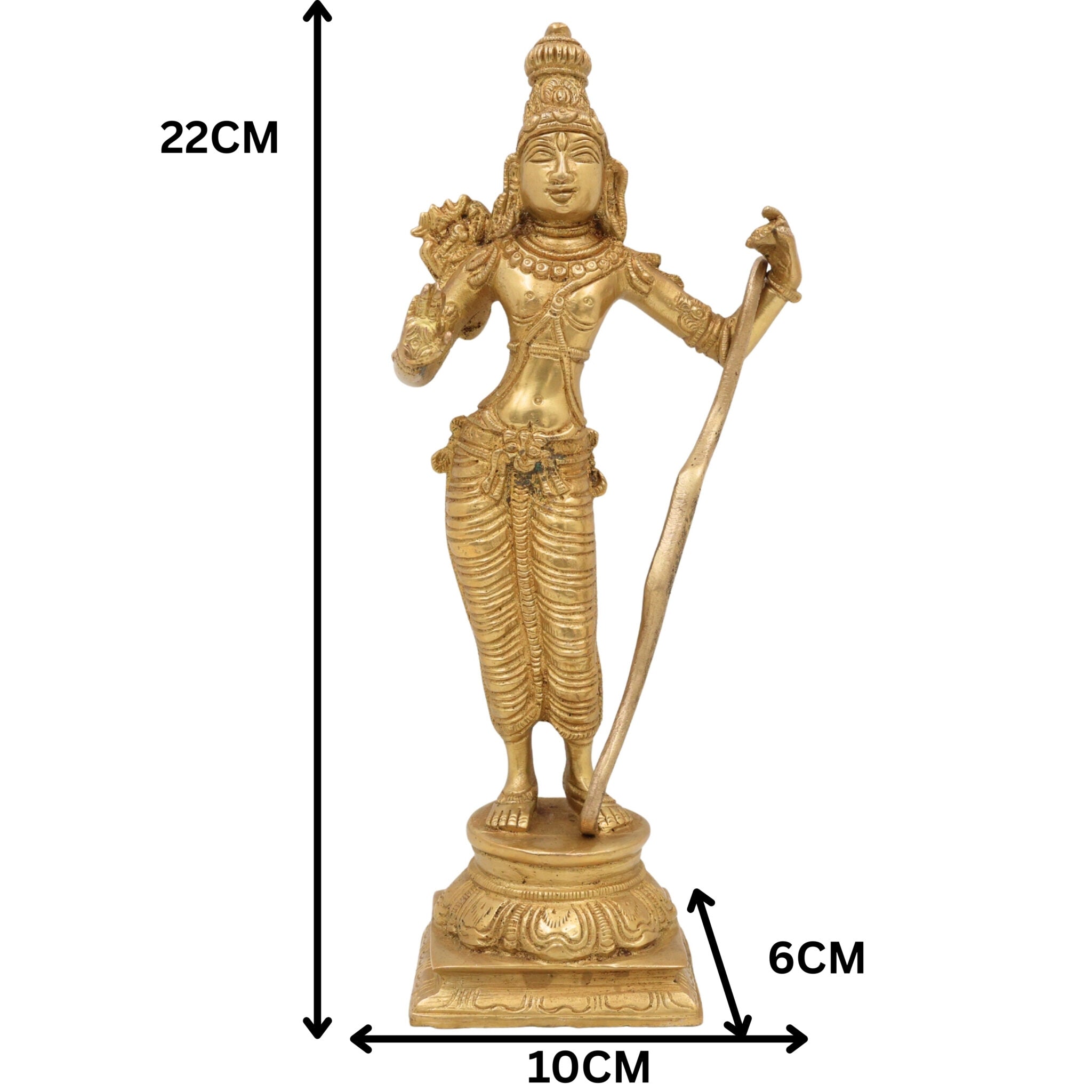 Brass Sri Ram Idol, Shree Rama Murti, Ramachandra Statue, Kodanda Ramar Vigraham, Pital Raghava Moorti for Pooja Room Temple & Home Decor, Gold, 9 Inch, 1 Piece