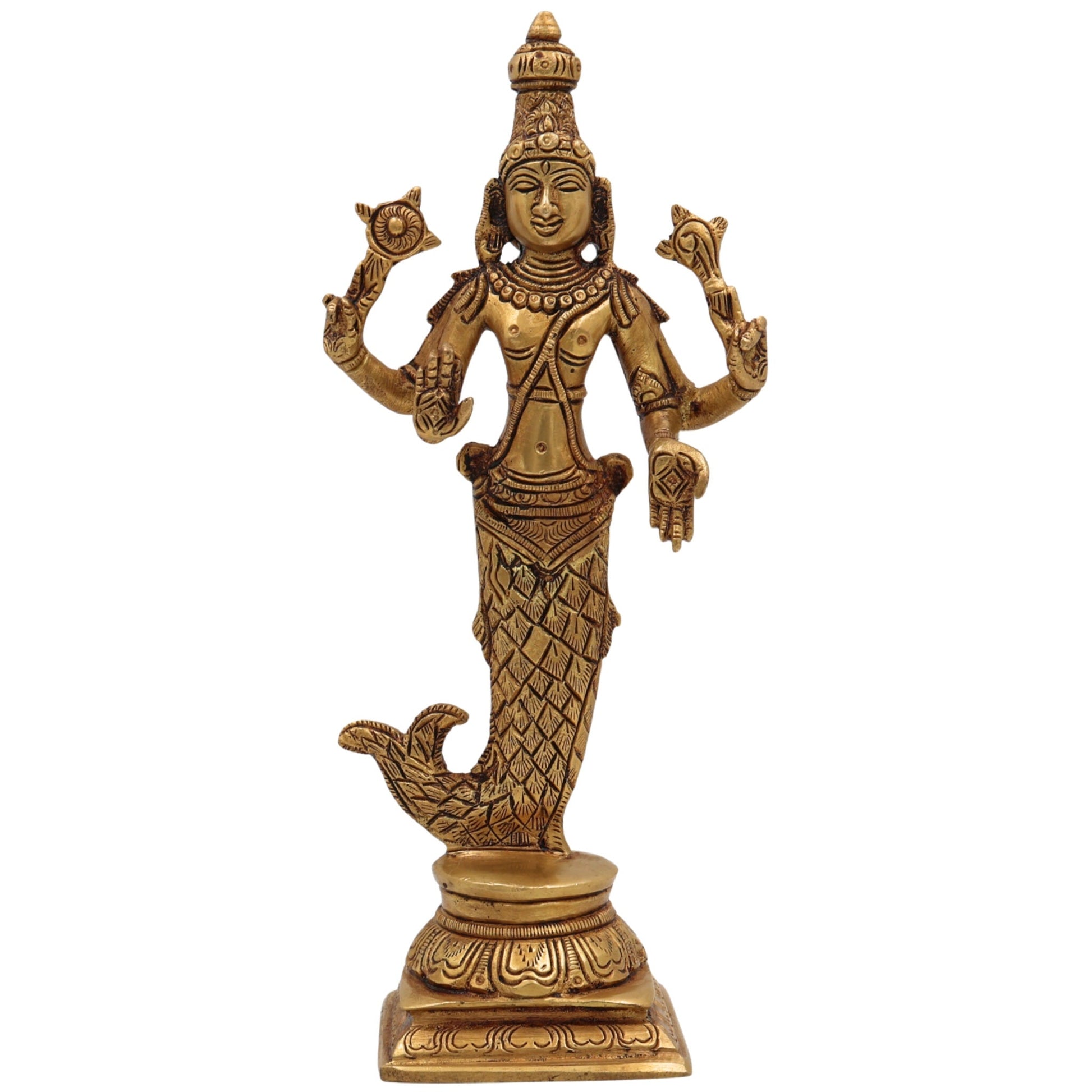 Brass Vishnu Matsya Avatar Idol – Matsyavatara Murti, Meeneshwara, Matsya Narayan, Pital Vigraha Statue for Puja, Home Decor & Gifts, Gold, 9 Inch, 1 Piece