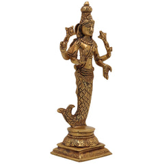 Brass Vishnu Matsya Avatar Idol – Matsyavatara Murti, Meeneshwara, Matsya Narayan, Pital Vigraha Statue for Puja, Home Decor & Gifts, Gold, 9 Inch, 1 Piece