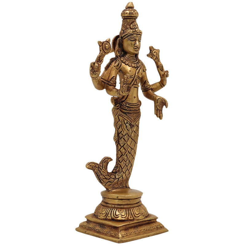 Brass Vishnu Matsya Avatar Idol – Matsyavatara Murti, Meeneshwara, Matsya Narayan, Pital Vigraha Statue for Puja, Home Decor & Gifts, Gold, 9 Inch, 1 Piece