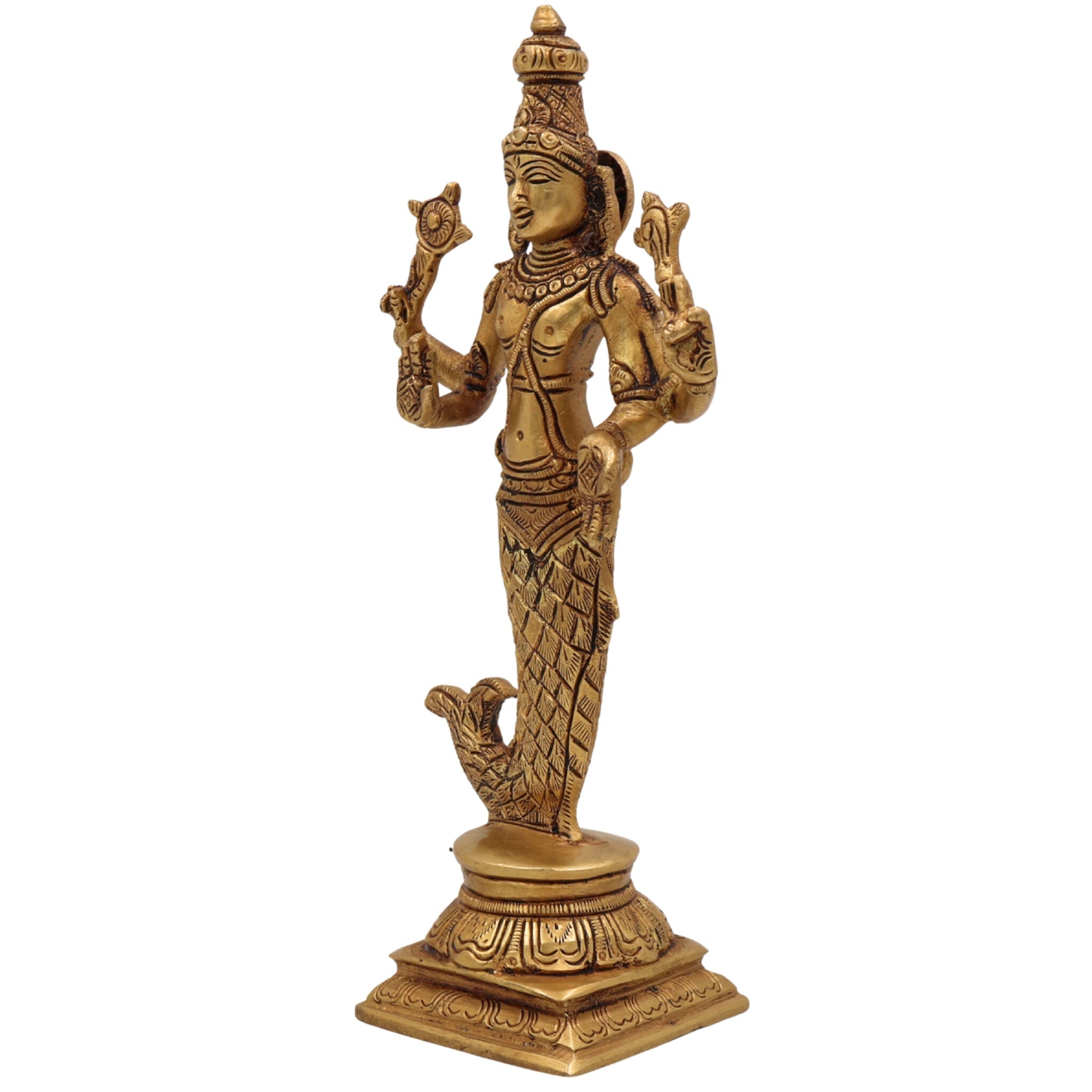 Brass Vishnu Matsya Avatar Idol – Matsyavatara Murti, Meeneshwara, Matsya Narayan, Pital Vigraha Statue for Puja, Home Decor & Gifts, Gold, 9 Inch, 1 Piece