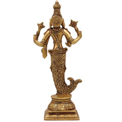 Brass Vishnu Matsya Avatar Idol – Matsyavatara Murti, Meeneshwara, Matsya Narayan, Pital Vigraha Statue for Puja, Home Decor & Gifts, Gold, 9 Inch, 1 Piece