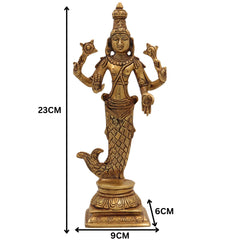 Brass Vishnu Matsya Avatar Idol – Matsyavatara Murti, Meeneshwara, Matsya Narayan, Pital Vigraha Statue for Puja, Home Decor & Gifts, Gold, 9 Inch, 1 Piece