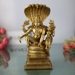 Brass Vishnu Lakshmi Idol on Adishesha | Narayana Murti, Lakshmi Narayan Sculpture, Peetal/Pittal Murti for Home Pooja, Temple Decor & Spiritual Gift, Gold, 8.5 Inch, 1 Piece