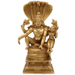 Brass Vishnu Lakshmi Idol on Adishesha | Narayana Murti, Lakshmi Narayan Sculpture, Peetal/Pittal Murti for Home Pooja, Temple Decor & Spiritual Gift, Gold, 8.5 Inch, 1 Piece