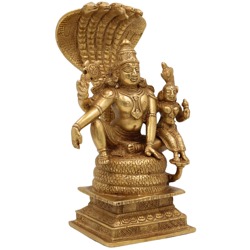 Brass Vishnu Lakshmi Idol on Adishesha | Narayana Murti, Lakshmi Narayan Sculpture, Peetal/Pittal Murti for Home Pooja, Temple Decor & Spiritual Gift, Gold, 8.5 Inch, 1 Piece