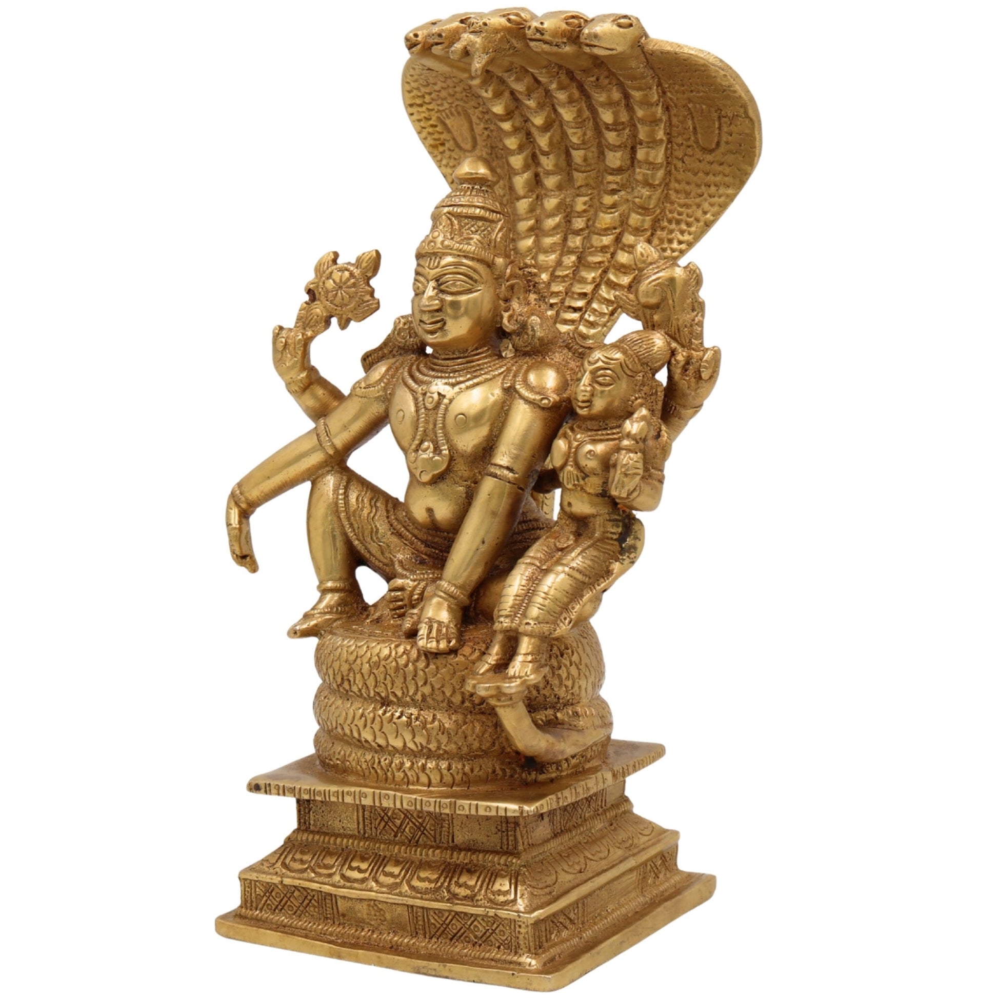 Brass Vishnu Lakshmi Idol on Adishesha | Narayana Murti, Lakshmi Narayan Sculpture, Peetal/Pittal Murti for Home Pooja, Temple Decor & Spiritual Gift, Gold, 8.5 Inch, 1 Piece