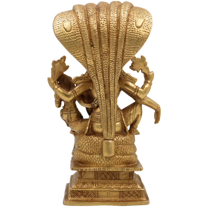 Brass Vishnu Lakshmi Idol on Adishesha | Narayana Murti, Lakshmi Narayan Sculpture, Peetal/Pittal Murti for Home Pooja, Temple Decor & Spiritual Gift, Gold, 8.5 Inch, 1 Piece