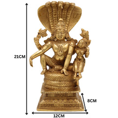 Brass Vishnu Lakshmi Idol on Adishesha | Narayana Murti, Lakshmi Narayan Sculpture, Peetal/Pittal Murti for Home Pooja, Temple Decor & Spiritual Gift, Gold, 8.5 Inch, 1 Piece