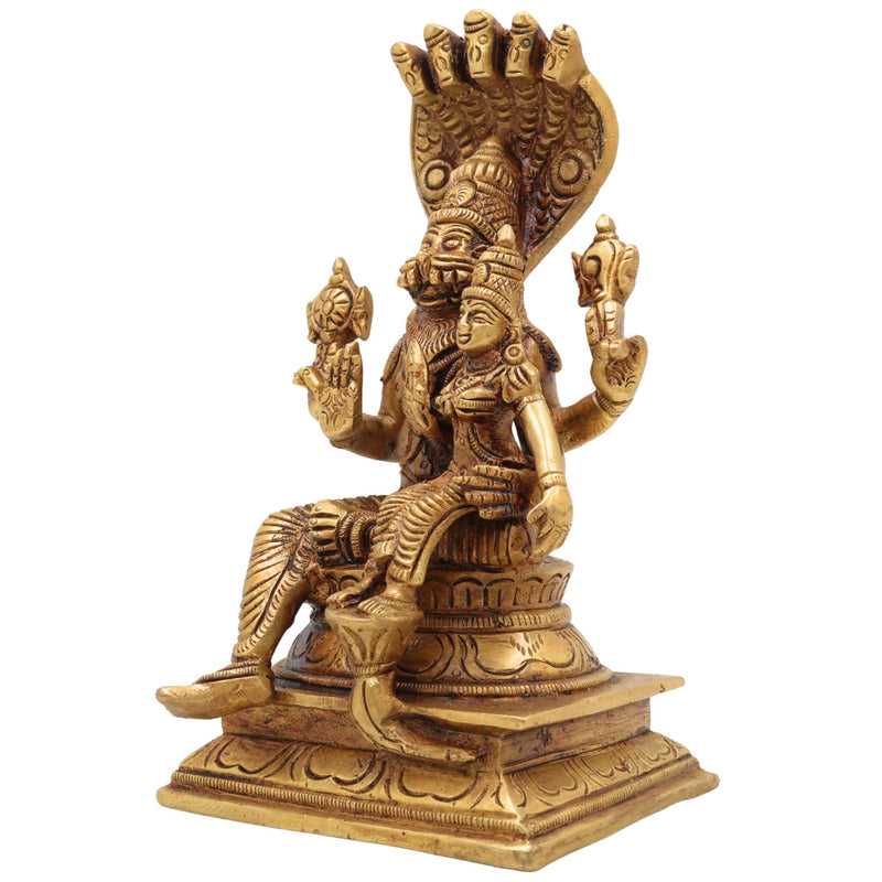 Brass Lakshmi Narasimha Swamy Idol | Yoga Narasimha Murti | Nrisimha Deva Statue | Ugra Narasimha Vigraham | Lord Narasingha Perumal Brass Idol for Puja, Temple & Home Decor, Gold, 7.5 Inch, 1 Piece