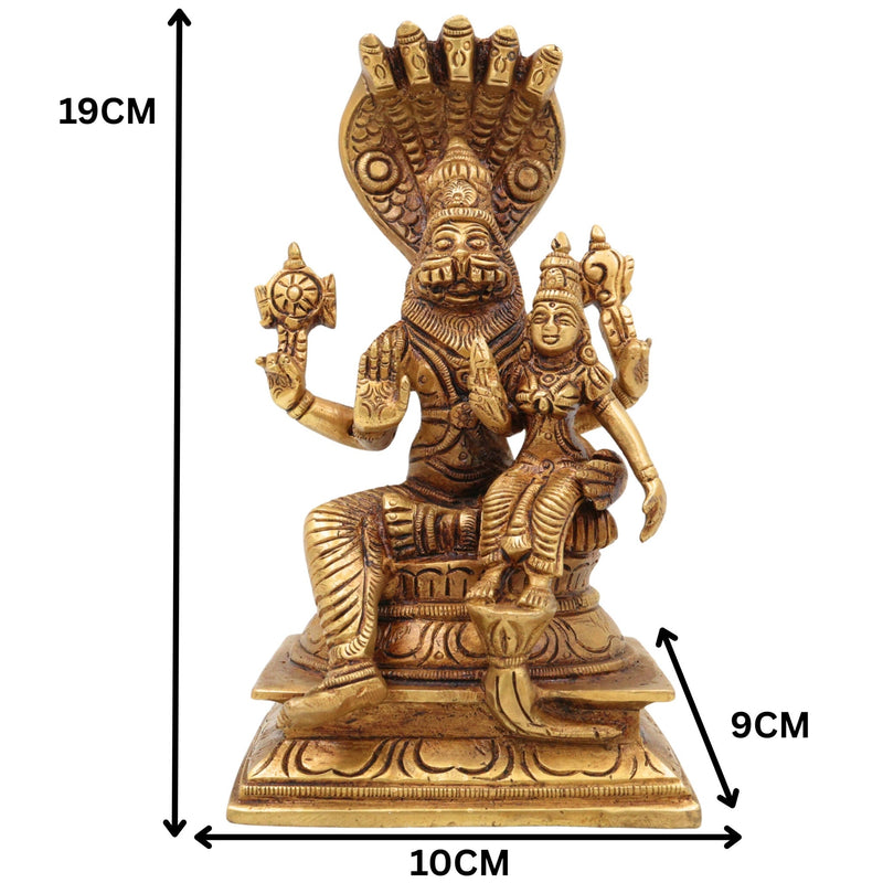 Brass Lakshmi Narasimha Swamy Idol | Yoga Narasimha Murti | Nrisimha Deva Statue | Ugra Narasimha Vigraham | Lord Narasingha Perumal Brass Idol for Puja, Temple & Home Decor, Gold, 7.5 Inch, 1 Piece