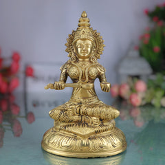 Brass Goddess Annapurna Devi Idol Annapurneshwari Annpurna Annapoorneshwari Annaporna Murti, Gold, 8 Inch, 1 Piece