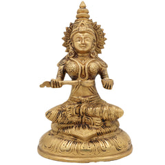 Brass Goddess Annapurna Devi Idol Annapurneshwari Annpurna Annapoorneshwari Annaporna Murti, Gold, 8 Inch, 1 Piece