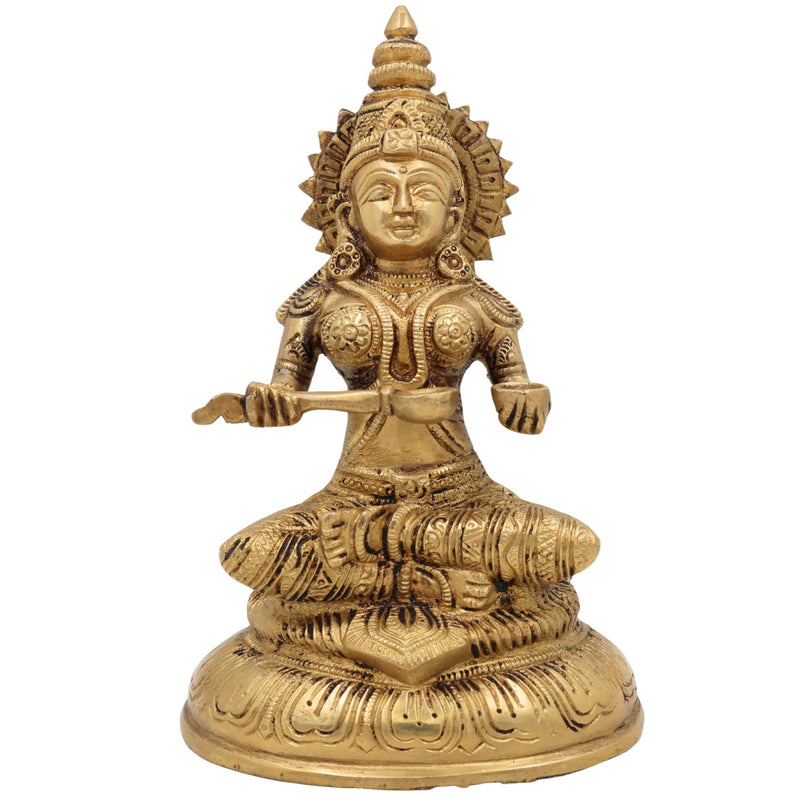 Brass Goddess Annapurna Devi Idol Annapurneshwari Annpurna Annapoorneshwari Annaporna Murti, Gold, 8 Inch, 1 Piece