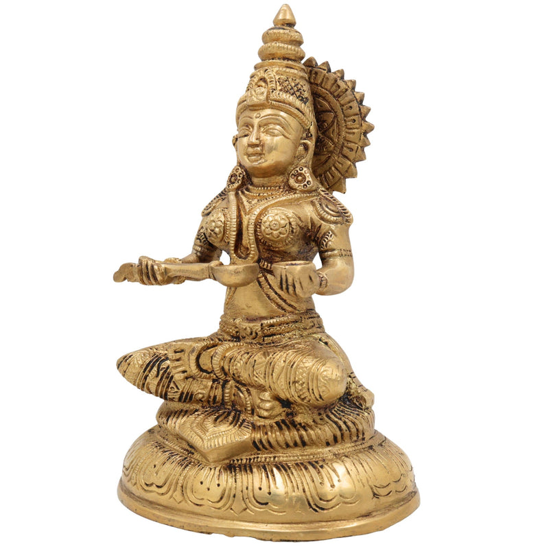 Brass Goddess Annapurna Devi Idol Annapurneshwari Annpurna Annapoorneshwari Annaporna Murti, Gold, 8 Inch, 1 Piece