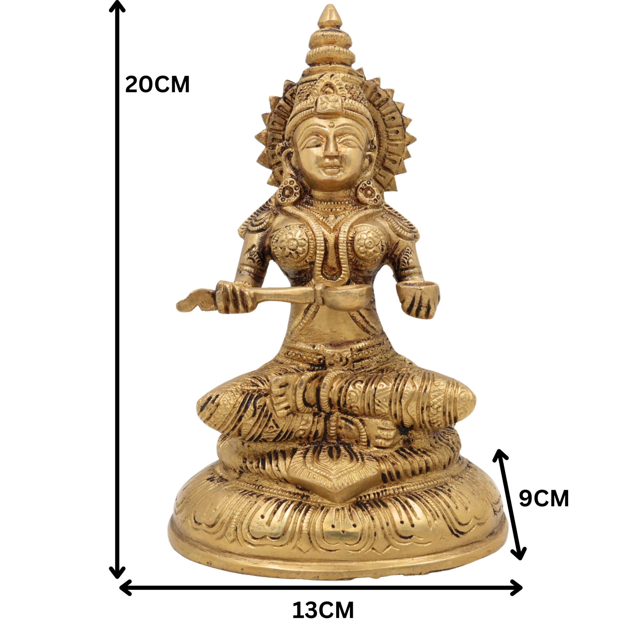 Brass Goddess Annapurna Devi Idol Annapurneshwari Annpurna Annapoorneshwari Annaporna Murti, Gold, 8 Inch, 1 Piece