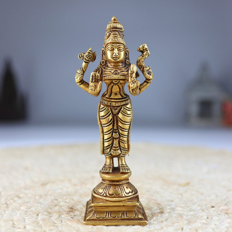 Bhunes Brass Parvati Mata Murti | Parvathi Devi Statue | Adi Parashakti Brass Idol | Goddess Parvati Statue | Parwathi Brass Figurine, Gold, 6 Inch, 1 Piece