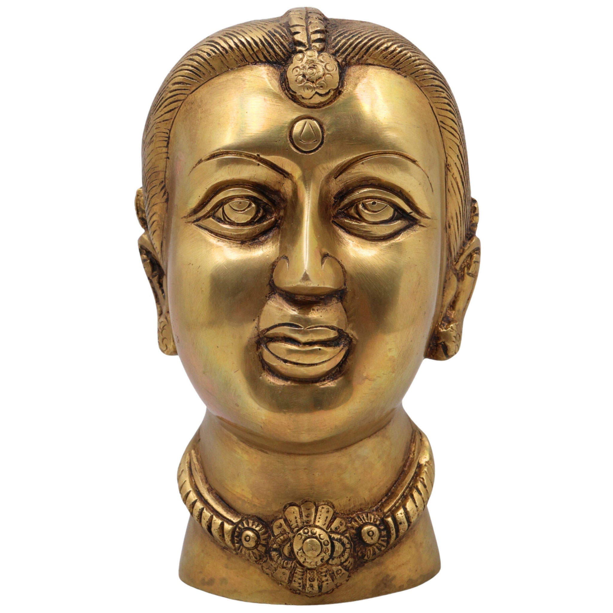 Brass Gowri Face Idol, Gauri Parvati Mahagauri Mata Murti for Pooja, Home Temple, Decor & Gifting | Handmade Peetal Devi Moorti, Gold, 7 Inch, 1 Piece