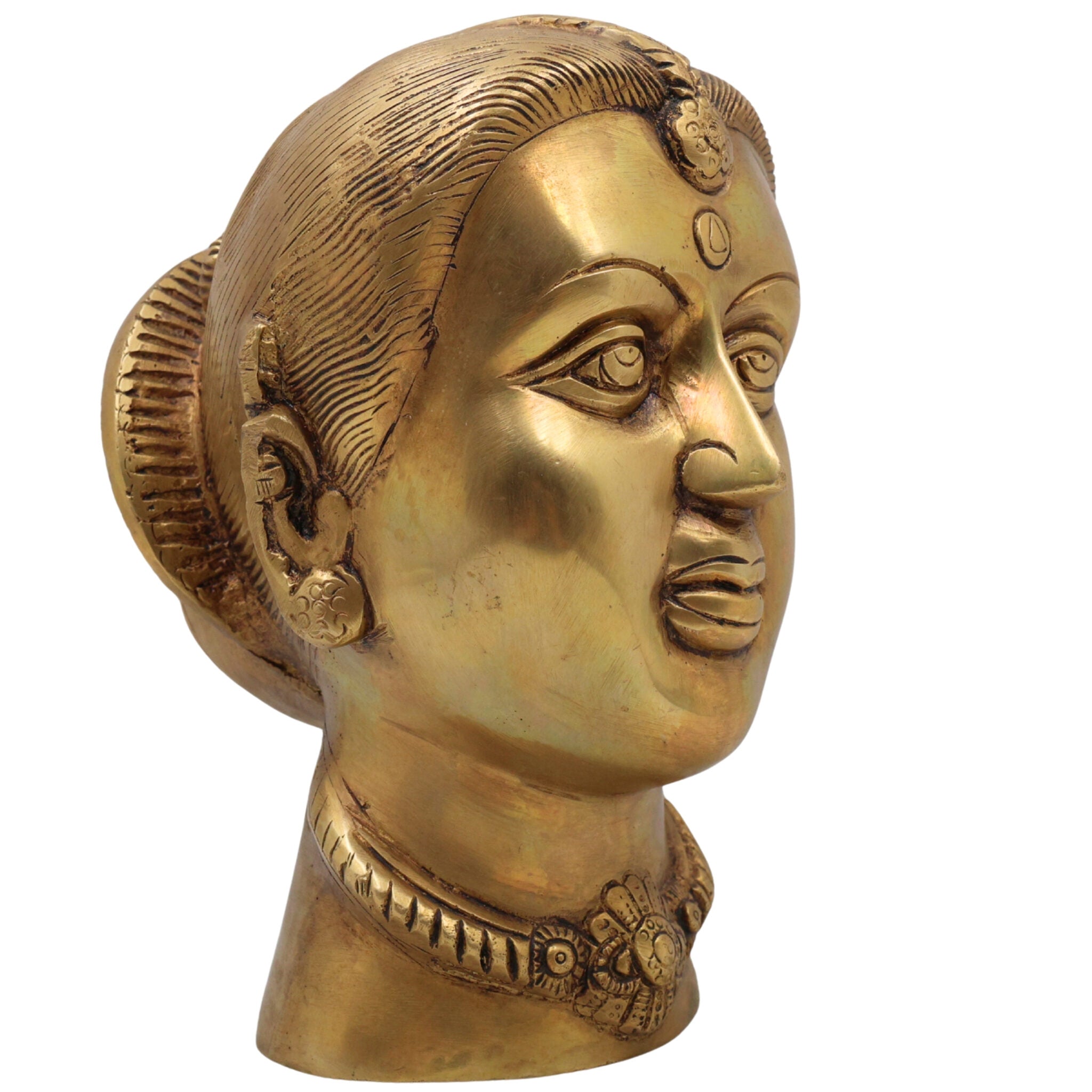 Brass Gowri Face Idol, Gauri Parvati Mahagauri Mata Murti for Pooja, Home Temple, Decor & Gifting | Handmade Peetal Devi Moorti, Gold, 7 Inch, 1 Piece