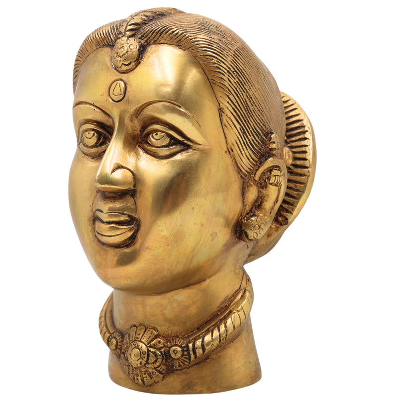 Brass Gowri Face Idol, Gauri Parvati Mahagauri Mata Murti for Pooja, Home Temple, Decor & Gifting | Handmade Peetal Devi Moorti, Gold, 7 Inch, 1 Piece