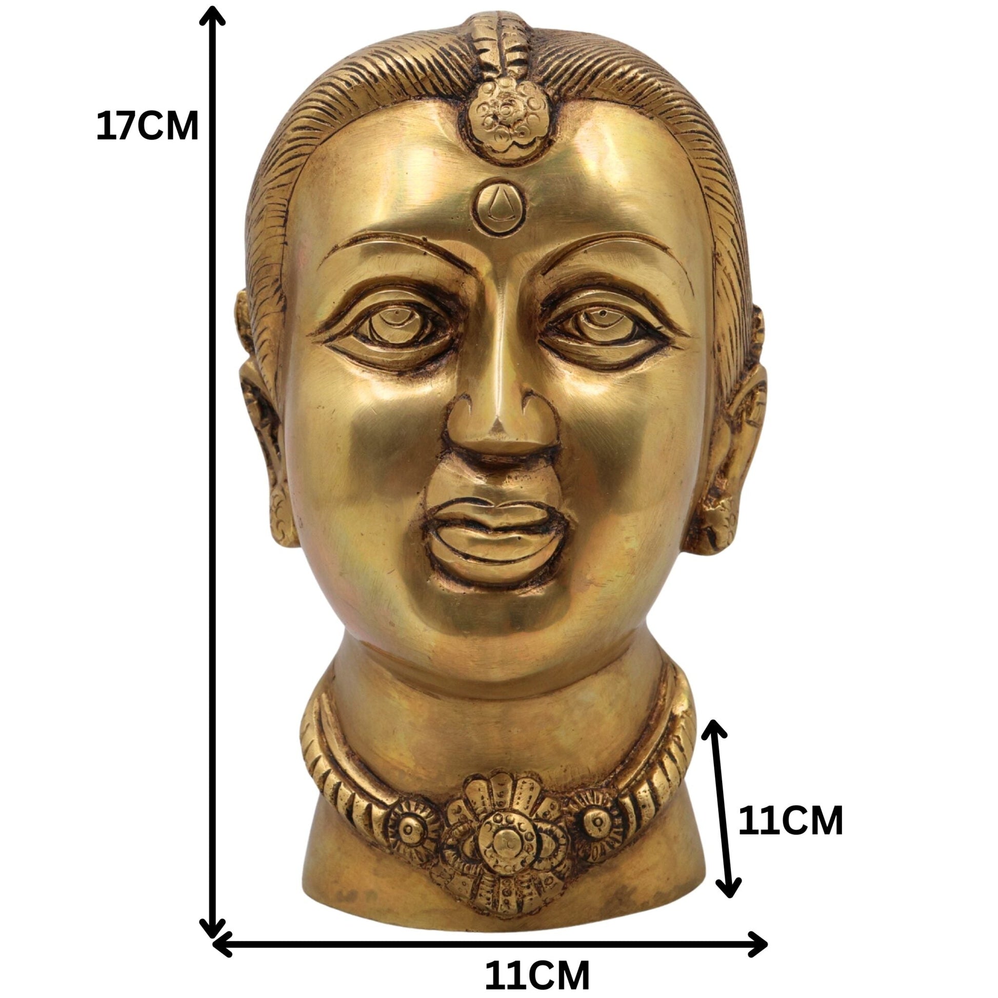 Brass Gowri Face Idol, Gauri Parvati Mahagauri Mata Murti for Pooja, Home Temple, Decor & Gifting | Handmade Peetal Devi Moorti, Gold, 7 Inch, 1 Piece