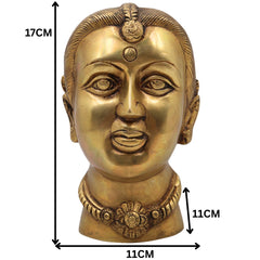 Brass Gowri Face Idol, Gauri Parvati Mahagauri Mata Murti for Pooja, Home Temple, Decor & Gifting | Handmade Peetal Devi Moorti, Gold, 7 Inch, 1 Piece