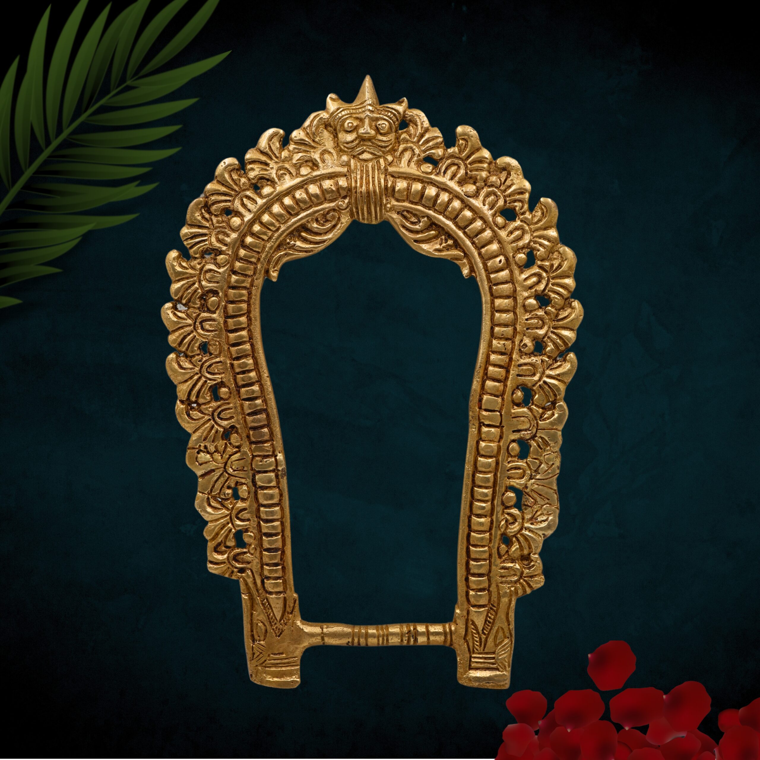 Brass Prabhavali Frame Arch Wall Hanging with Kirtimukha, Prabhawal & Prabhawali for Temple, Home Decor & Deity Backdrop | Traditional Brass Prabhavali for Pooja Room, Gold, 12 Inch, 1 Piece