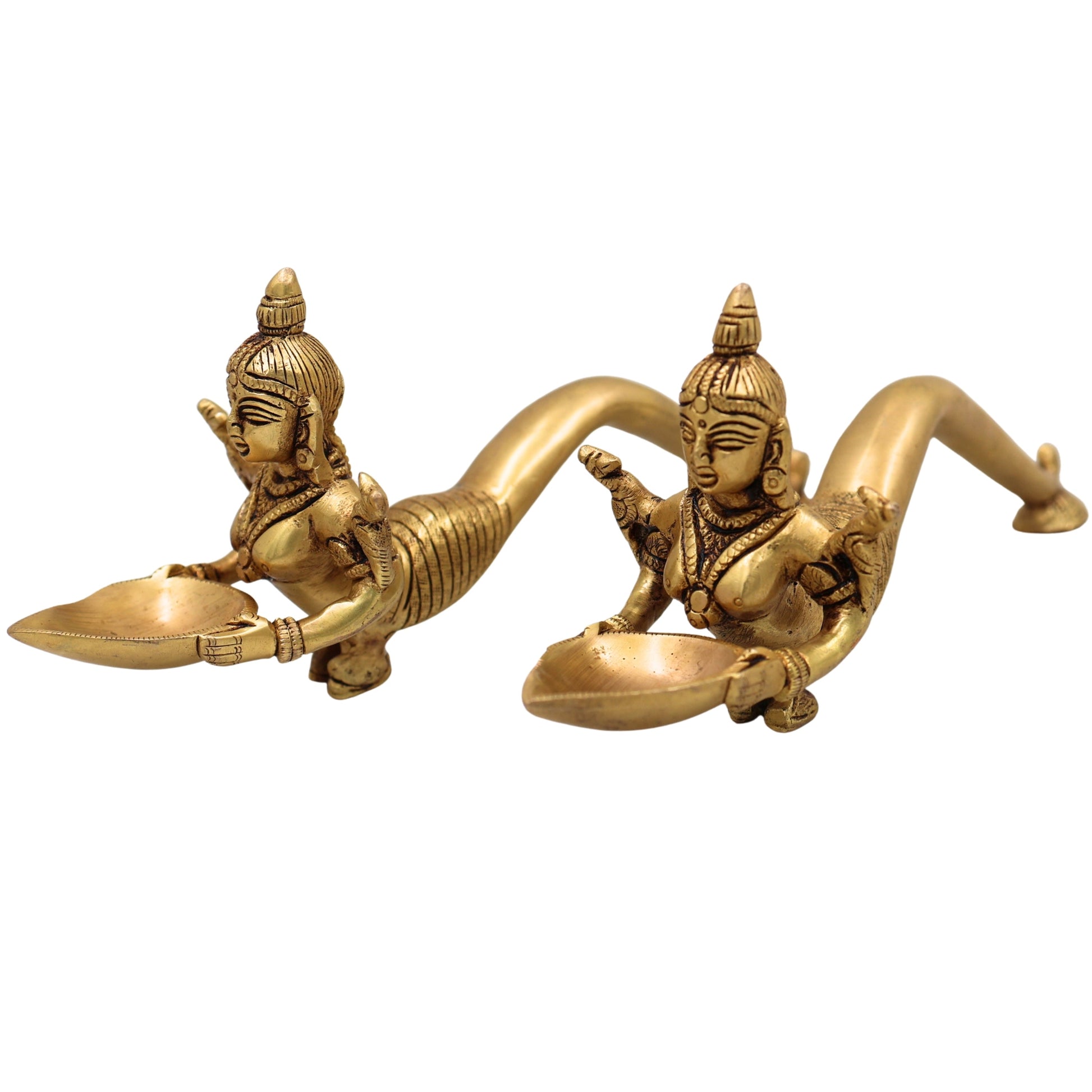 Handcrafted Traditional Brass Aarti Lamp Set of 2 for Pooja, Temple, Home Decor, Deepa Aradhana & Gifting, Gold, 3 Inch, 1 Piece