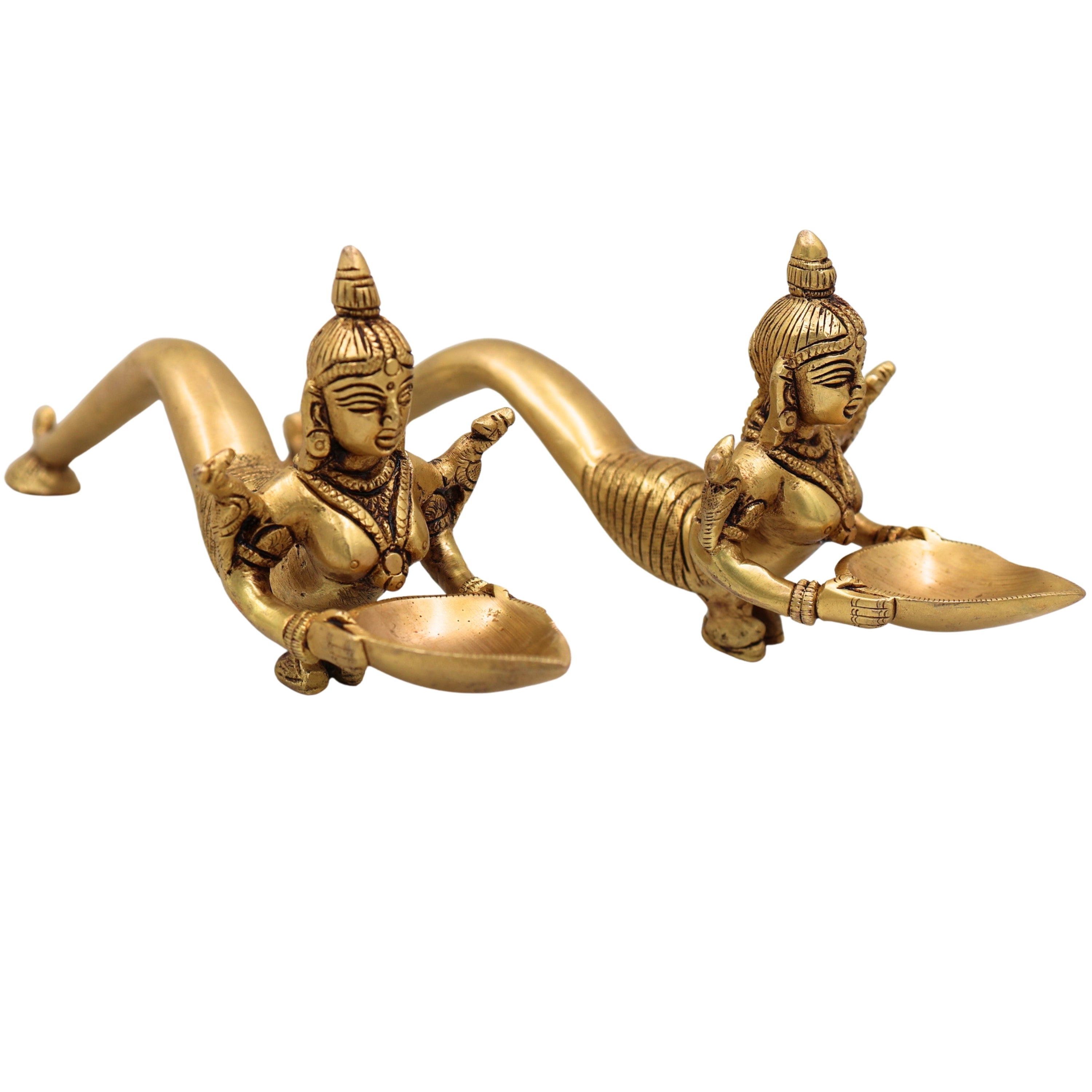 Handcrafted Traditional Brass Aarti Lamp Set of 2 for Pooja, Temple, Home Decor, Deepa Aradhana & Gifting, Gold, 3 Inch, 1 Piece