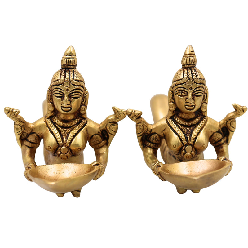 Handcrafted Traditional Brass Aarti Lamp Set of 2 for Pooja, Temple, Home Decor, Deepa Aradhana & Gifting, Gold, 3 Inch, 1 Piece
