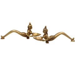 Handcrafted Traditional Brass Aarti Lamp Set of 2 for Pooja, Temple, Home Decor, Deepa Aradhana & Gifting, Gold, 3 Inch, 1 Piece