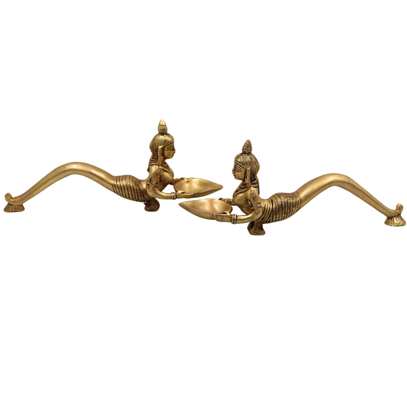Handcrafted Traditional Brass Aarti Lamp Set of 2 for Pooja, Temple, Home Decor, Deepa Aradhana & Gifting, Gold, 3 Inch, 1 Piece