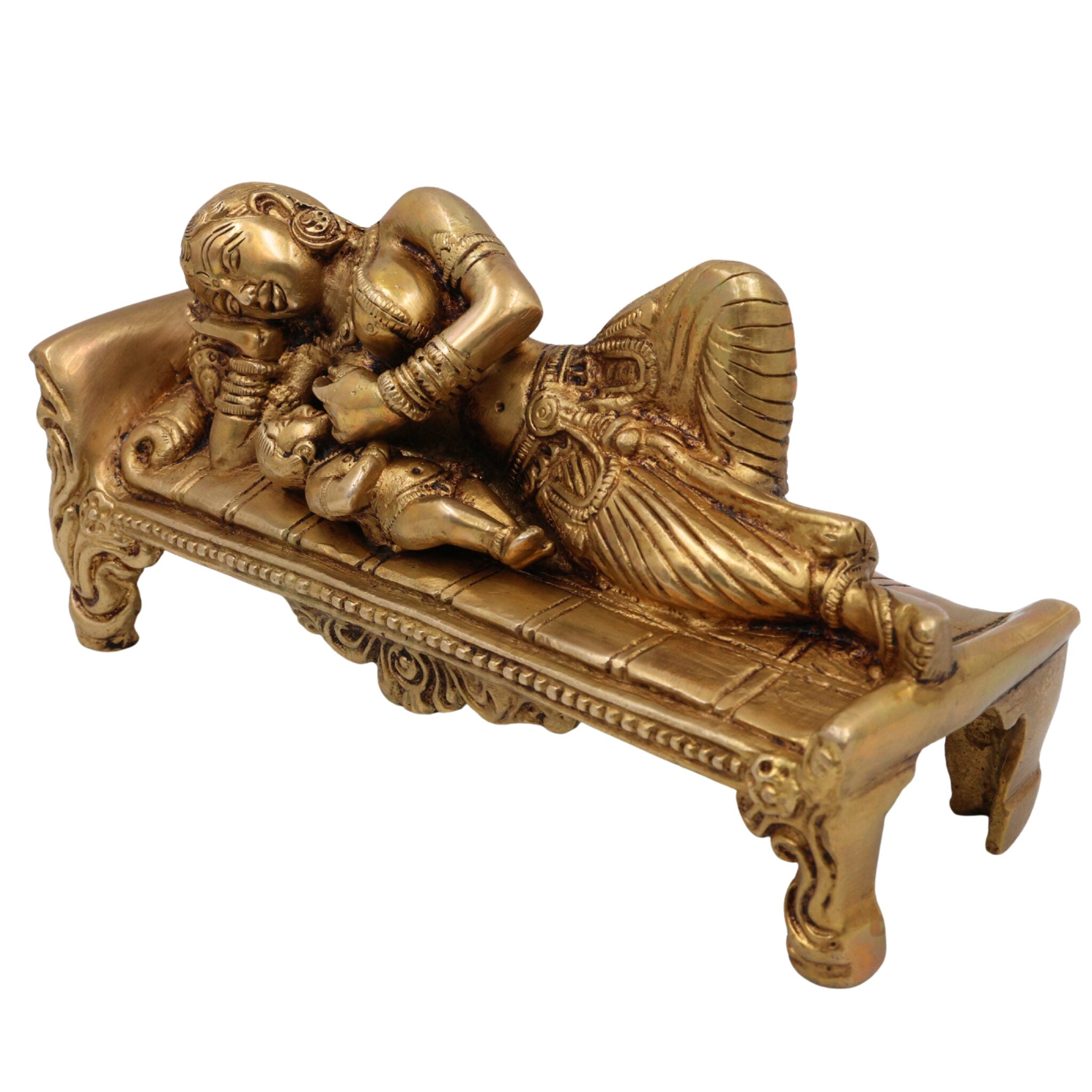 Brass Yashoda Feeding Krishna Idol | Nursing Mother Statue | Yashoda Breastfeeding Baby Krishna Murti | Pittal Vigraham for Puja & Home Decor, Gold, 4.5 Inch, 1 Piece