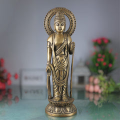 Brass Buddha Standing Idol, Gautama Buddha Murti, Meditating Lord Buddha Statue, Dhyana Buddha Figurine for Home Decor, Pooja & Spiritual Gift, Gold, 16 Inch, 1 Piece