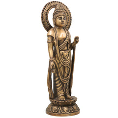 Brass Buddha Standing Idol, Gautama Buddha Murti, Meditating Lord Buddha Statue, Dhyana Buddha Figurine for Home Decor, Pooja & Spiritual Gift, Gold, 16 Inch, 1 Piece