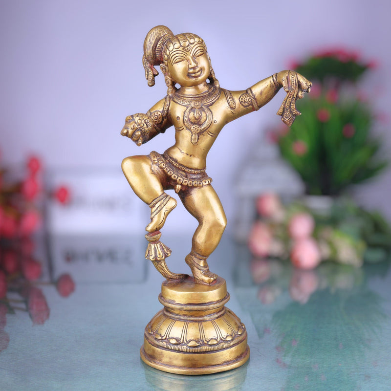 Lord Bal Gopal Krishna Idol | Brass Murti | Gopal Statue | Kanhaiya Vigraham | Makhan Chor Murti for Home Decor & Pooja,Gold, 11.5 Inch, 1 Piece