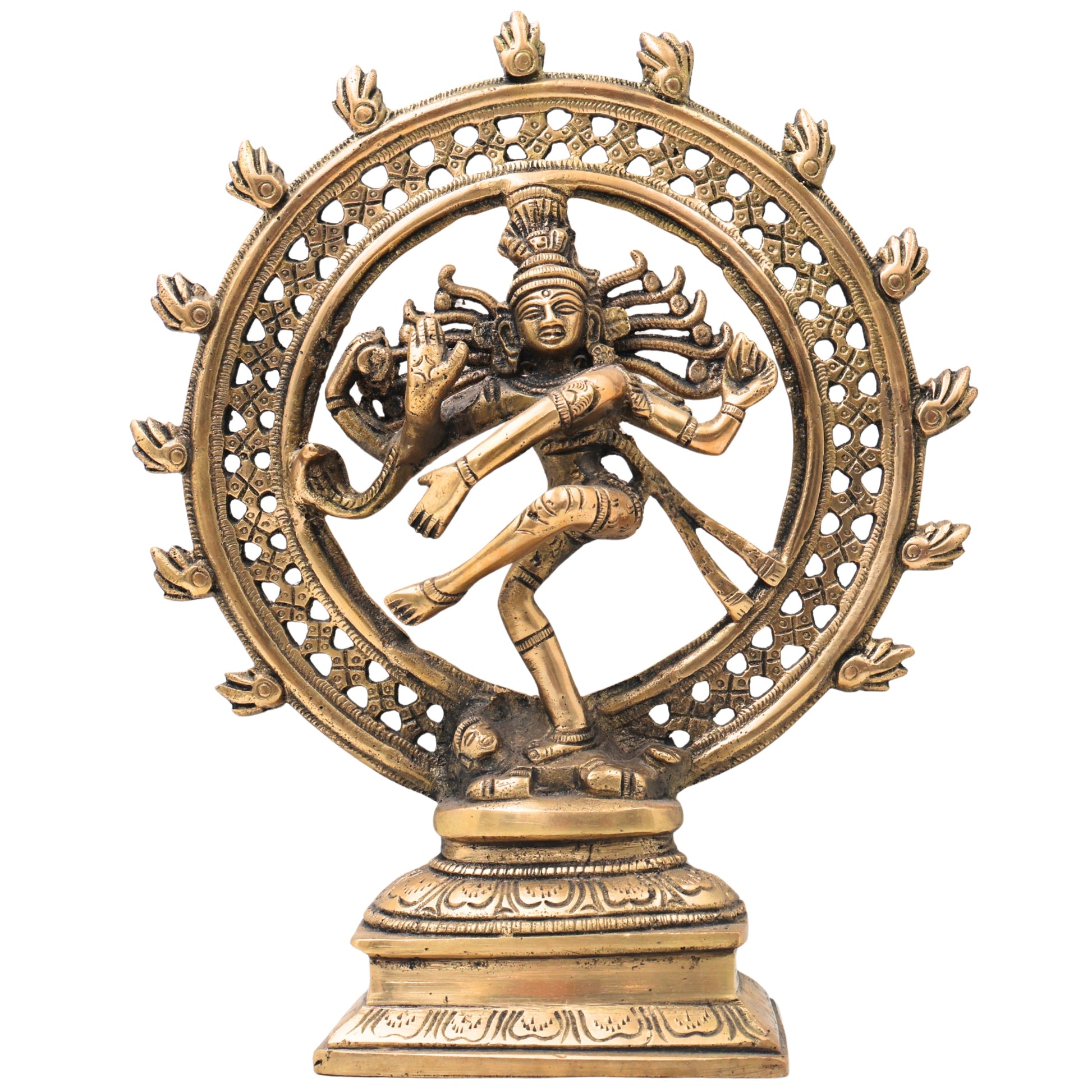 Brass Nataraja Idol, Shiv Natraj Statues, Dancing Nataraj, Hindu Dance God,Gold, 8.5 Inch, 1 Piece